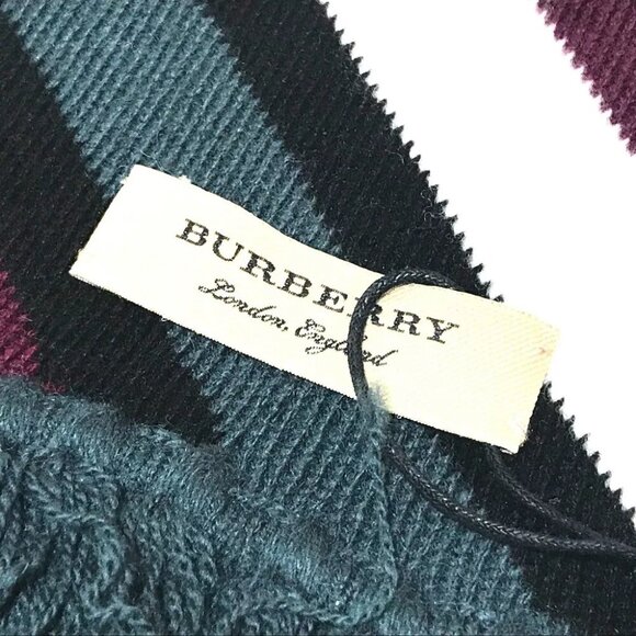 BURBERRY 4075353 Tri-tone Striped Scarf Green x Multicolore - Picture 2 of 6